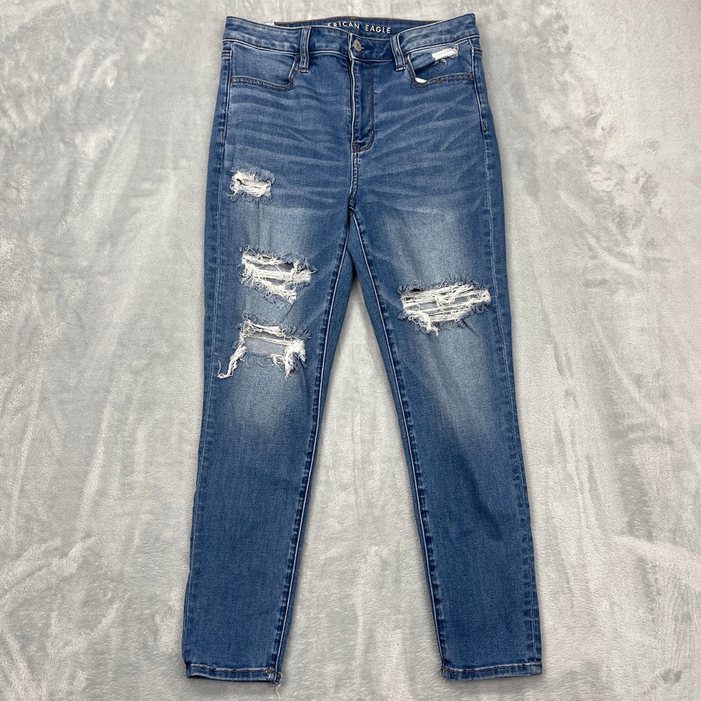 American Eagle Outfitters Skinny Jeans Womens 10 Blue Denim Stretch‎ Distressed